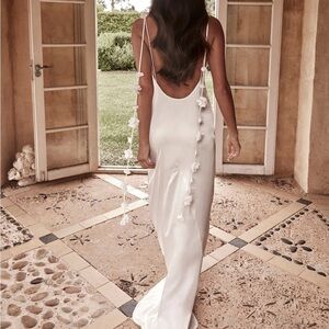 Meshki Elenora White Backless Dress with Floral Details NWT